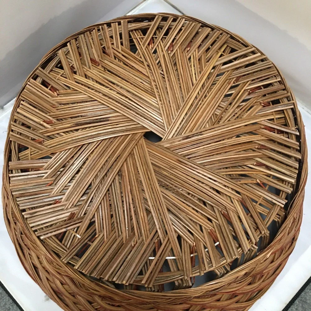 Woven Wicker Basket Home Decor 14 in Brown Round Multi-Tonal Weave Cottagecore